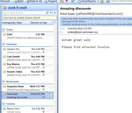 spam mail di inbox Redaksi